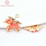 4PCS 17x20MM 24K Brass Glass Maple Leaves Charms Pendants
