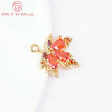 4PCS 17x20MM 24K Brass Glass Maple Leaves Charms Pendants