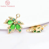4PCS 17x20MM 24K Brass Glass Maple Leaves Charms Pendants