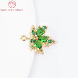 4PCS 17x20MM 24K Brass Glass Maple Leaves Charms Pendants