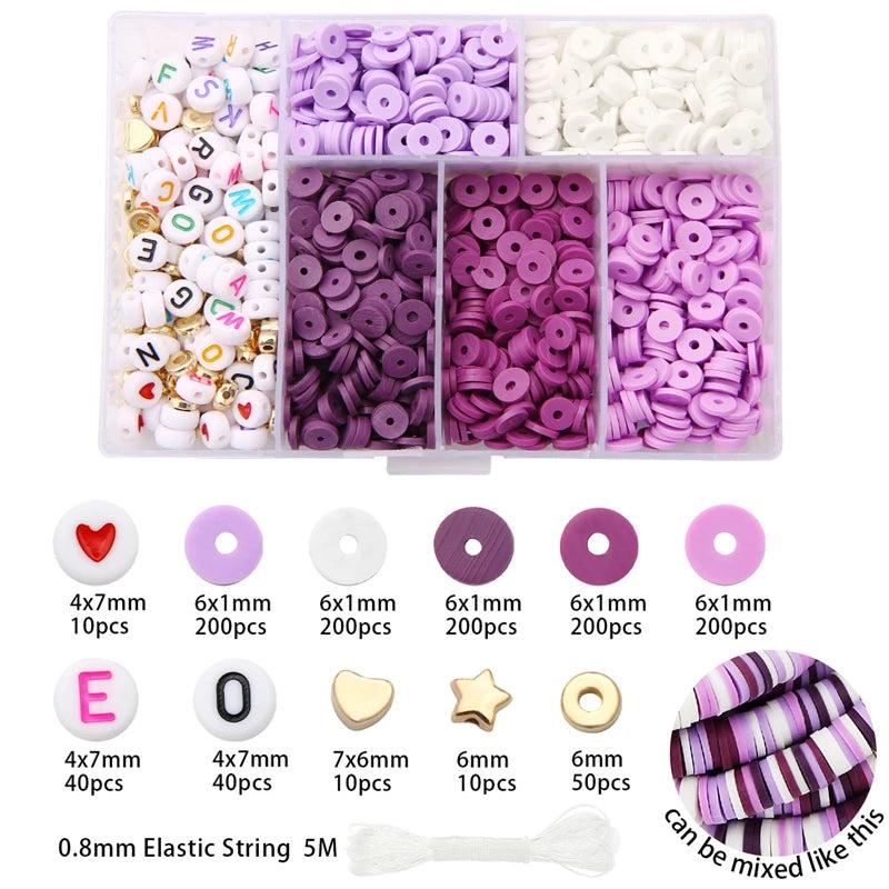 DIY Letter Bracelet Kit Polymer Clay Beads CCB Beads Heart Charm