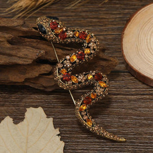 Vintage Rhinestone Snake Brooch Crystal Animal Suit Jewelry