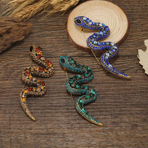 Vintage Rhinestone Snake Brooch Crystal Animal Suit Jewelry