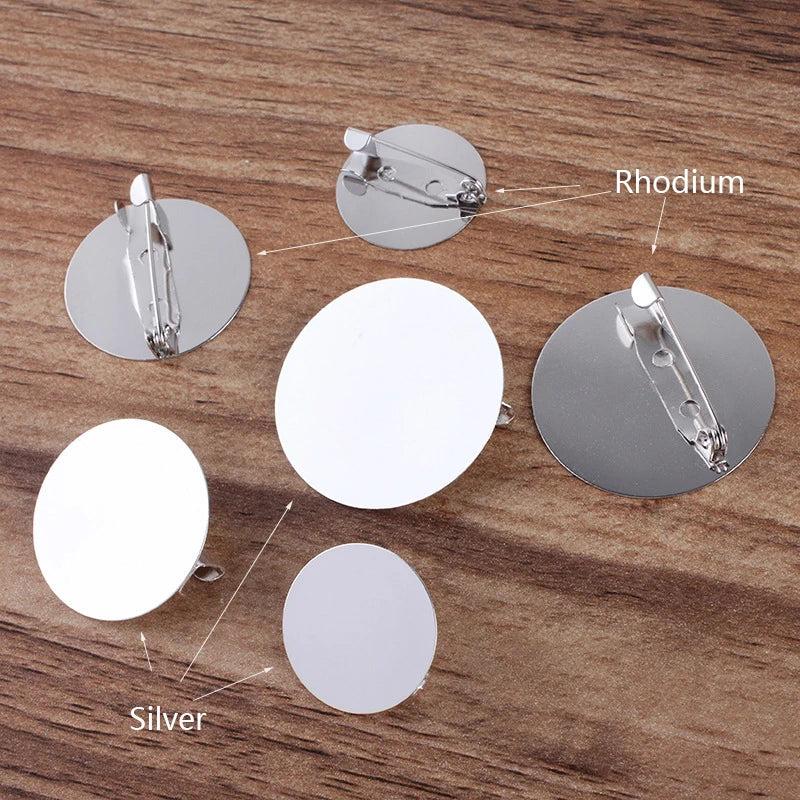 10pcs Silver Flat Brooch Base 20-30mm Round Blank Tray Jewelry Making Findings