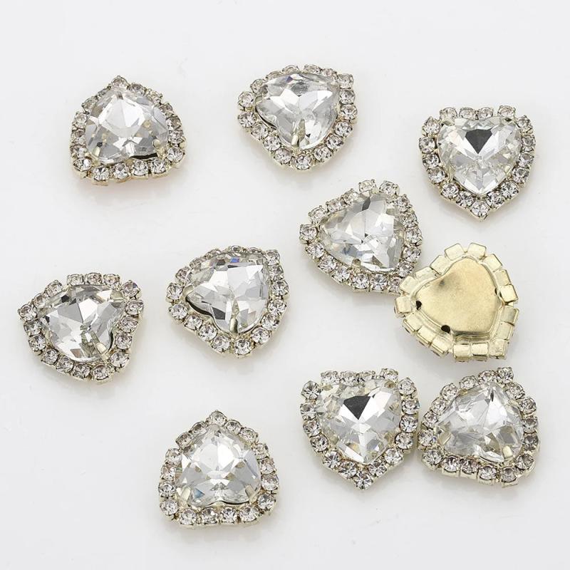 20pcs 15x16mm Glass Crystal Love Heart Rhinestone Metal Claw Crystal Beads