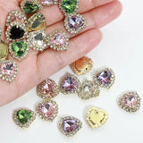 20pcs 15x16mm Glass Crystal Love Heart Rhinestone Metal Claw Crystal Beads