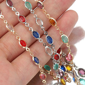 1m Glass Crystal Oval Beads Copper Chain for Jewelry Making