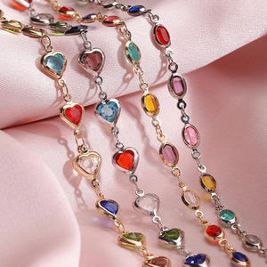 Colorful Heart Glass Bead Chain for Jewelry Making