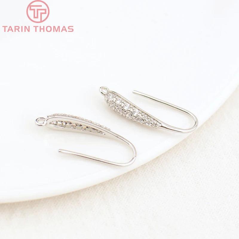 6PCS 24k Plated Brass Zircon Earrings Hooks 19.5MM