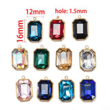 5pcs 12x16mm Stainless Steel Crystal Glass Charms Pendants Rectangle Charms