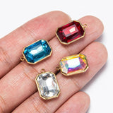 5pcs 12x16mm Stainless Steel Crystal Glass Charms Pendants Rectangle Charms