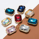 5pcs 12x16mm Stainless Steel Crystal Glass Charms Pendants Rectangle Charms