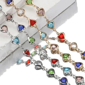 Crystal Bead Chains Love Heart Glass Round Beads Copper Chain