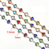 Crystal Bead Chains Love Heart Glass Round Beads Copper Chain