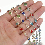 Crystal Bead Chains Love Heart Glass Round Beads Copper Chain