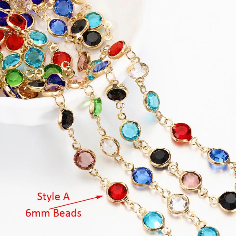 1m Colorful Crystal Beads Chain Glass Bead Necklace Chain for DIY Jewelry Making
