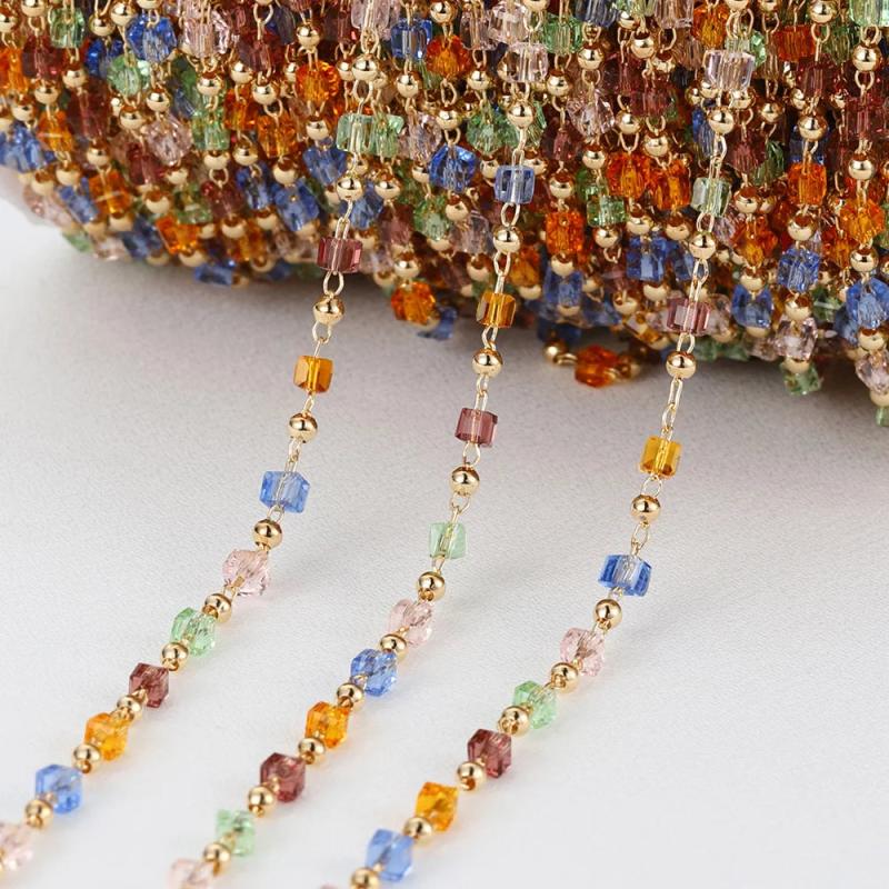 Colorful Glass Beads Beaded Chain for DIY Charm Jewelry Making
