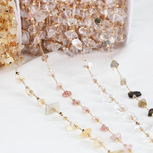 Irregular Stone Beaded Chain Crystal Glass Stone Copper Chain Necklace