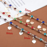 Colorful Glass Beads Chain with Love Heart Charms for DIY Jewelry Making