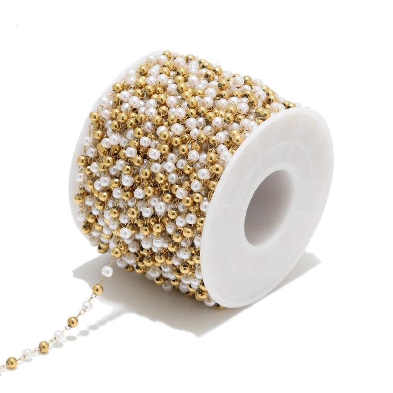 1m Stainless Steel Pearl Beads Necklace Chains DIY Jewelry Accessories