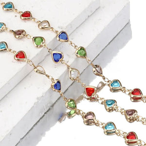 1m Love Heart Crystal Bead Chains for Necklace Bracelet DIY