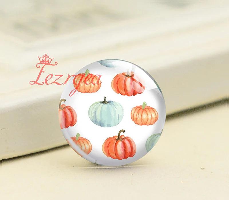 Autumn Pumpkin Leaf Round Glass Cabochons for DIY Jewelry Making