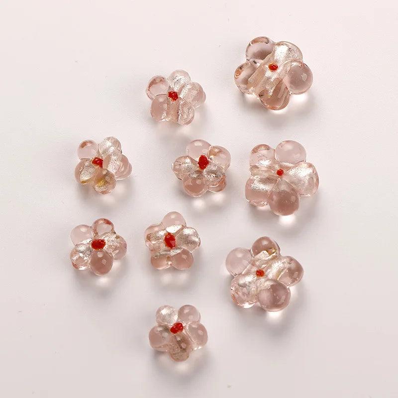 5-Piece Transparent Glass Small Flower Bead Set for DIY Jewelry Making