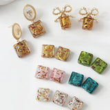 4PCS 17mm 11mm Square Glass Beads Silver Foil Loose Bead Pendant