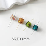 4PCS 17mm 11mm Square Glass Beads Silver Foil Loose Bead Pendant