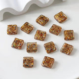 4PCS 17mm 11mm Square Glass Beads Silver Foil Loose Bead Pendant