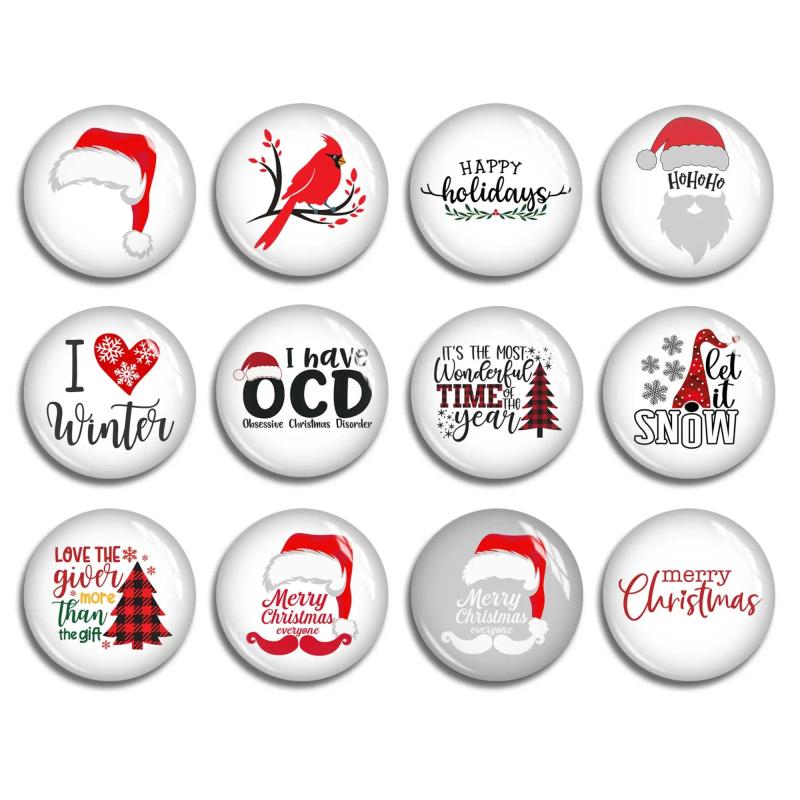 Christmas Cabochon Glass Dome Santa Claus Snowman Image Bead - FJ2339