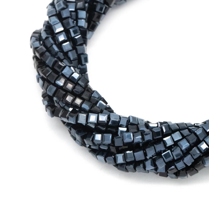 200pcs 2mm Faceted Glass Cube Beads Jet