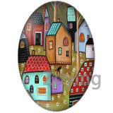 10pcs Colorful Town City House Oval Shape Glass Cabochons Beads