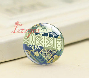 Japanese Pattern Flower Stitching Round Glass Cabochons for DIY Jewelry Making