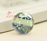 Japanese Pattern Flower Stitching Round Glass Cabochons for DIY Jewelry Making