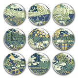 Japanese Pattern Flower Stitching Round Glass Cabochons for DIY Jewelry Making