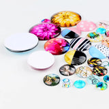 Japanese Pattern Flower Stitching Round Glass Cabochons for DIY Jewelry Making