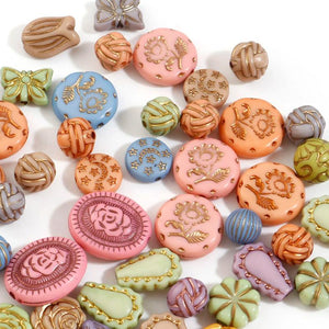 100pcs Vintage Acrylic Beads Mixed Carved Pattern Round Flower Spacer Beads
