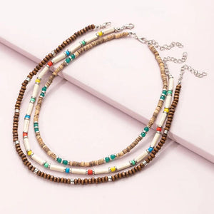 Bohemia Wooden Beaded Necklace Ethnic Colorful Short Necklaces