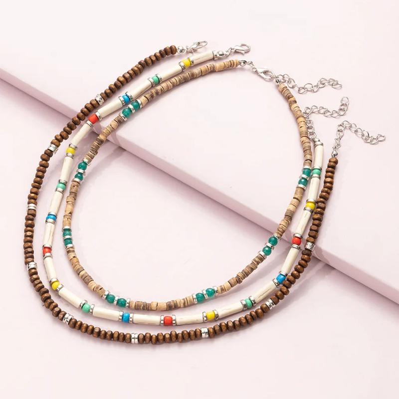 Bohemia Wooden Beaded Necklace Ethnic Colorful Short Necklaces