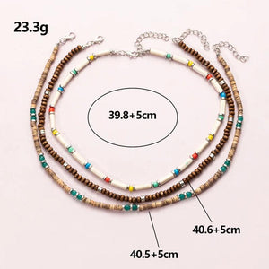 Bohemia Wooden Beaded Necklace Ethnic Colorful Short Necklaces