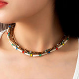 Bohemia Wooden Beaded Necklace Ethnic Colorful Short Necklaces