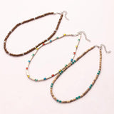 Bohemia Wooden Beaded Necklace Ethnic Colorful Short Necklaces