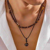 Stone & Wood Bead Necklace with Ball Pendant for Men