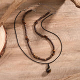 Stone & Wood Bead Necklace with Ball Pendant for Men