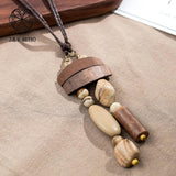 Wooden Beads Stone Pendant Women Long Necklace Vintage Sweater Goth Chokers