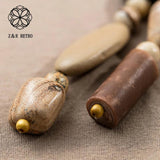 Wooden Beads Stone Pendant Women Long Necklace Vintage Sweater Goth Chokers