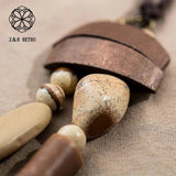Wooden Beads Stone Pendant Women Long Necklace Vintage Sweater Goth Chokers
