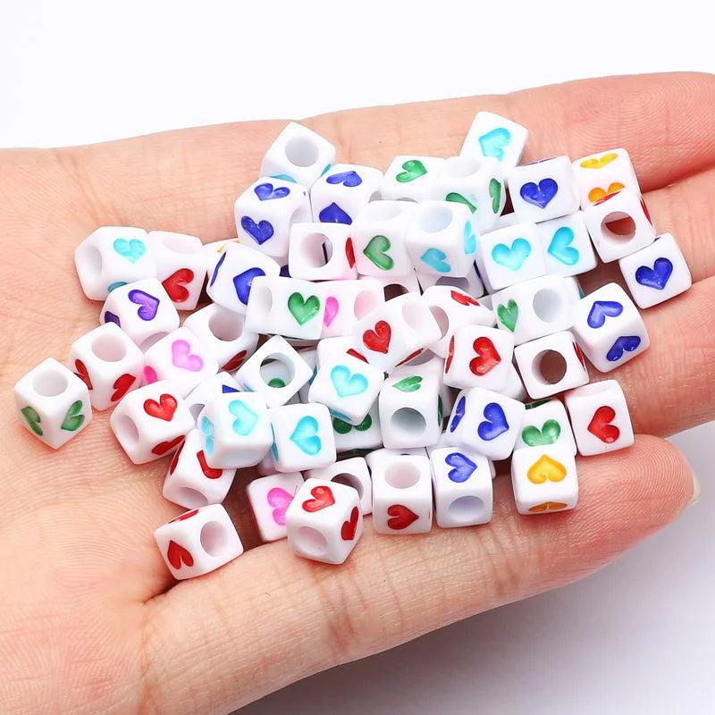 Mixed Heart Acrylic Square Beads Cube Loose Spacer Beads 6mm