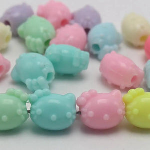 50 Mixed Pastel Acrylic Cat Beads Charms 14X12mm